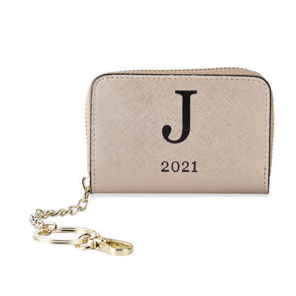 Genuine Leather Alphabet J Wallet with Engraved Message on Back Side (Size 11X7.5X2.5 Cm) - Gold