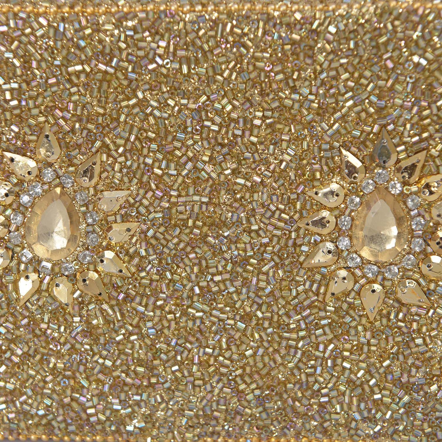 Golden Colour Jewellery Box Decorated with Golden and White Beads with a Tray Inside (Size 15x10x6 Cm)