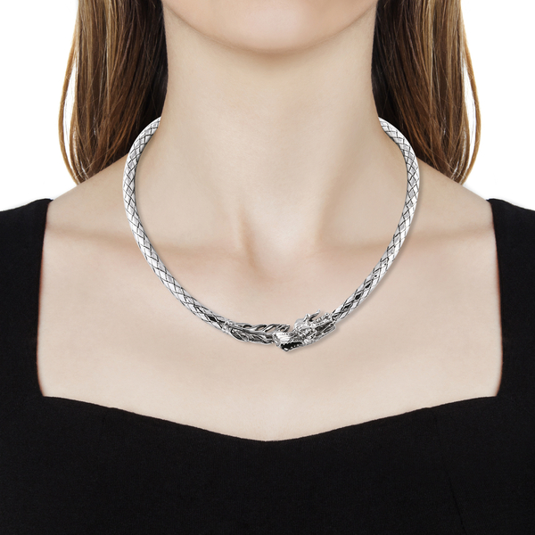 Royal Bali Collection Oxidised Sterling Silver Dragon Wrap Necklace (Size 18), Silver wt 70.47 Gms.