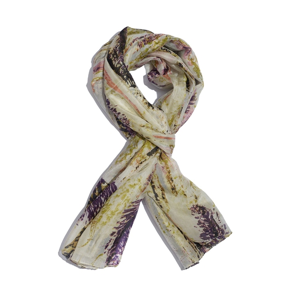 100% Mulberry Silk Multi Colour Abstract Pattern Cream Colour Scarf (Size 180x100 Cm)