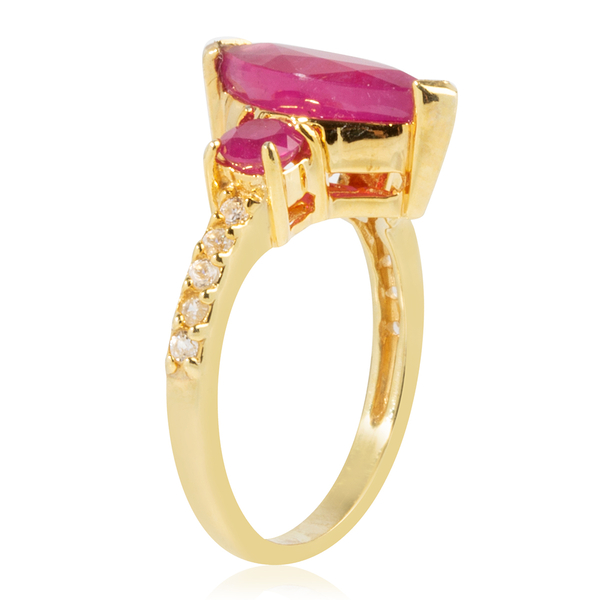 African Ruby (Mrq 3.10 Ct), Natural White Cambodian Zircon Ring in Sterling Silver 3.300 Ct.