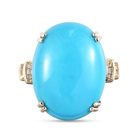 9K Yellow Gold AA Arizona Sleeping Beauty Turquoise and Diamond Ring (Size O) 12.46 Ct.