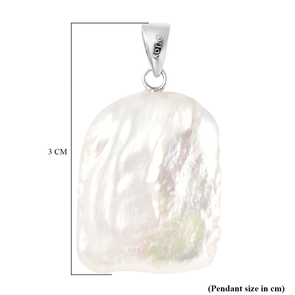 White Keshi Pearl Pendant in Rhodium Overlay Sterling Silver