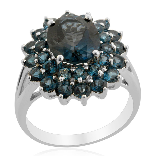 London Blue Topaz (Ovl 4.50 Ct) Ring in Platinum Overlay Sterling Silver 7.500 Ct.