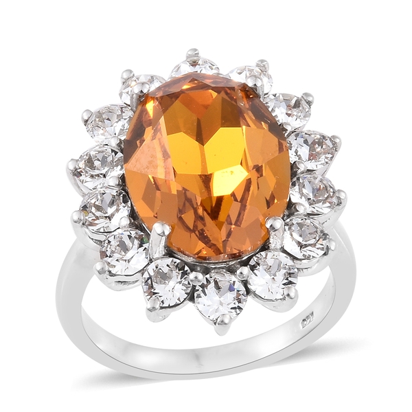 J Francis  - Imperial Topaz Colour Crystal (Ovl 18x13mm), White Crystal Ring in Platinum Overlay Ste