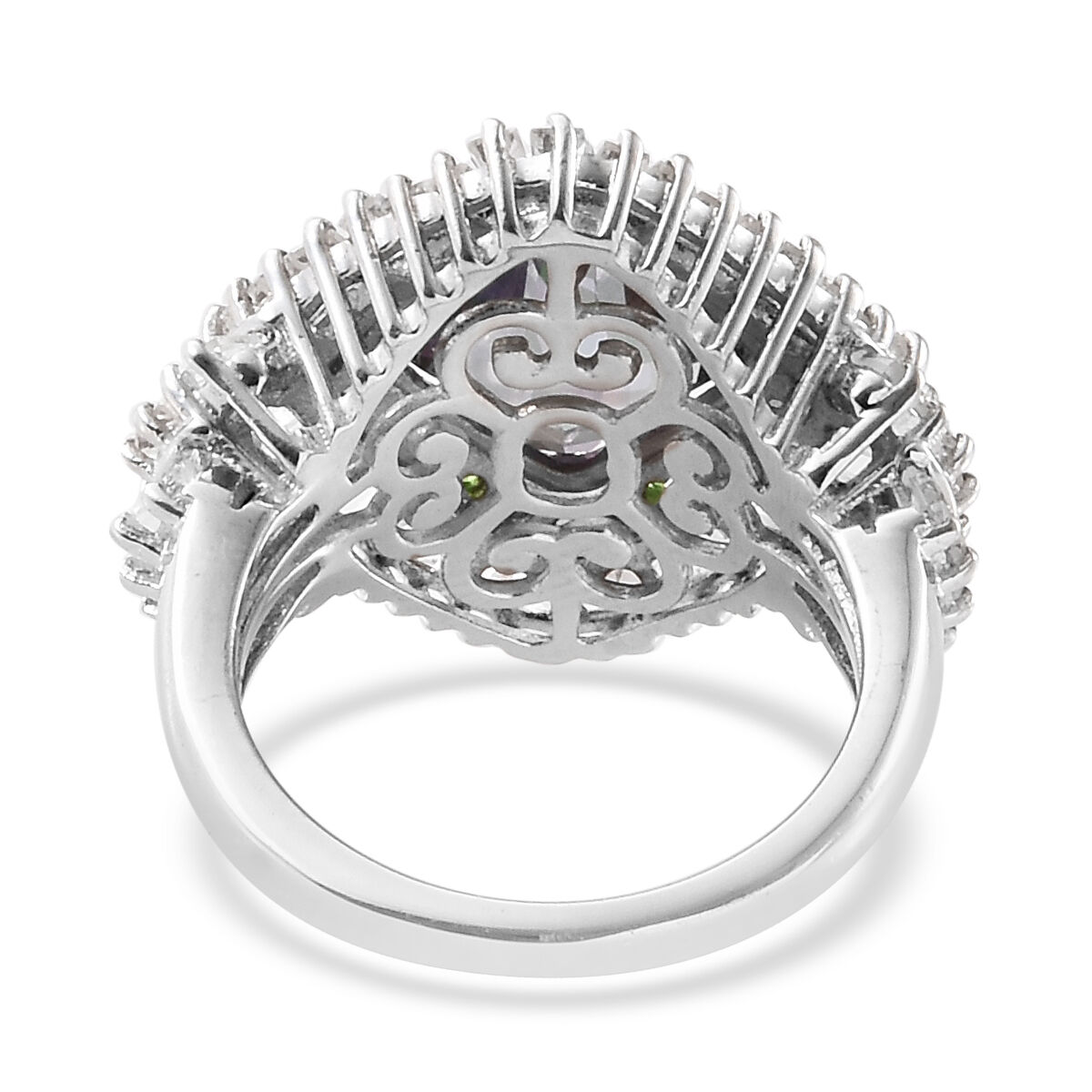 Mystic Green Topaz (Cush 4.50 Ct), White Topaz, Chrome Diopside Ring in Platinum Overlay Sterling Silver 6.250 Ct.