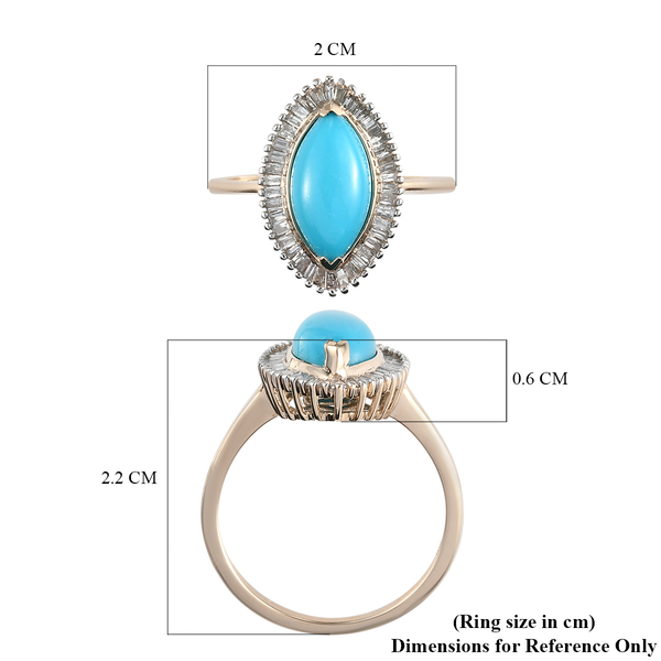 9K Yellow Gold Arizona Sleeping Beauty Turquoise and Diamond Ring 1.89 Ct.