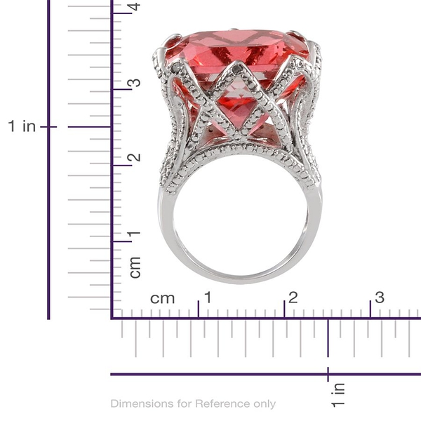 Padparadscha Colour Quartz (Cush 30.00 Ct), Diamond Ring in Platinum Overlay Sterling Silver 30.050 Ct.