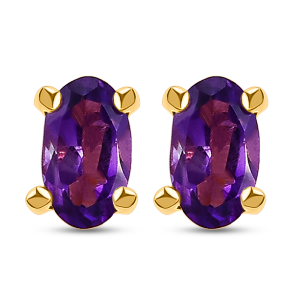 Set of 3 - Mozambique Garnet, Hebei Peridot and Amethyst Stud Earrings (with Push Back) in 14K Gold Overlay Sterling Silver 1.250 Ct.
