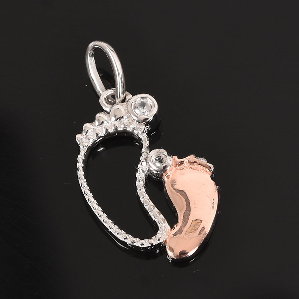 Natural Cambodian Zircon Mum and Child Footsteps Pendant in Platinum and Rose Plated Silver