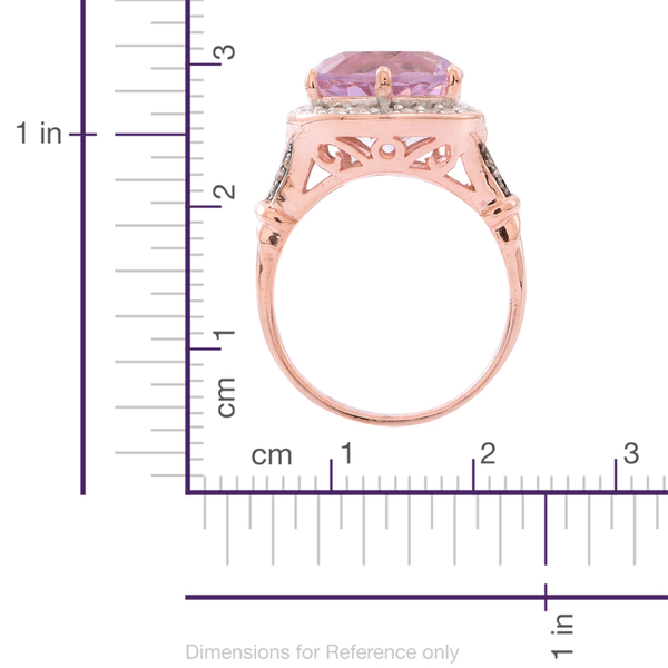 Rose De France Amethyst (Rnd), Natural White Cambodian Zircon and Natural Champagne Diamond Ring in Rose Gold Overlay Sterling Silver 7.750 Ct. Silver wt 6.70 Gms.