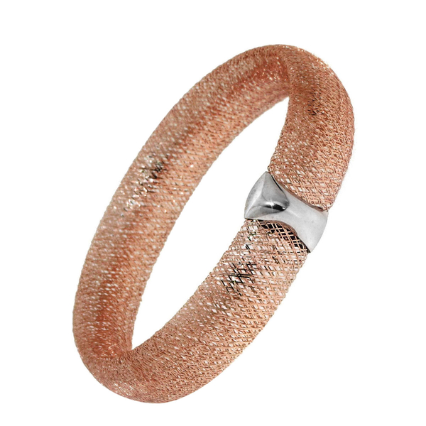 18K Rose Gold Made in Italy Designer Inspired Mesh Stretchable Bangle (Size 7.5), Gold wt 5.67 Gms.