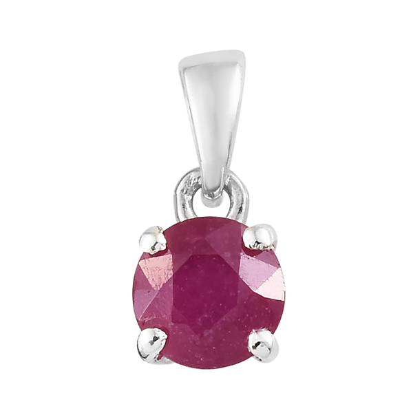 African Ruby (Rnd) Solitaire Pendant and Stud Earrings (with Push Back) in Platinum Overlay Sterling Silver 1.500 Ct.