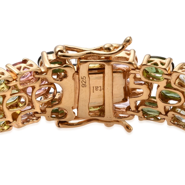 Rainbow Tourmaline (Ovl) Bracelet (Size 7.5) in 14K Gold Overlay Sterling Silver 25.000 Ct.