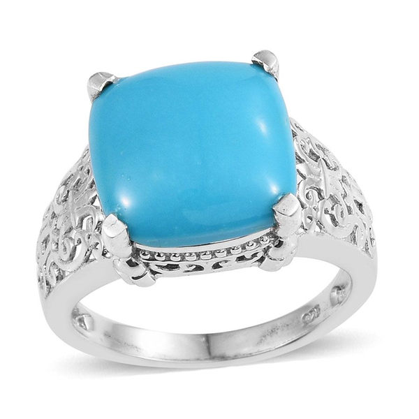 Arizona Sleeping Beauty Turquoise (Cush) Solitaire Ring in Platinum Overlay Sterling Silver 6.250 Ct