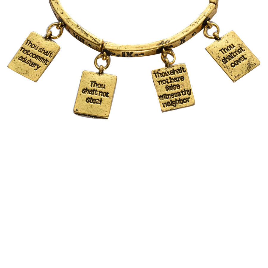 Ten Commandments Charm Bracelet in Gold Tone (Size 7.5)