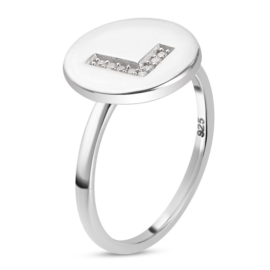White Diamond Initial-L Ring in Platinum Overlay Sterling Silver White Diamond Initial-L Ring in Platinum Overlay Sterling Silver