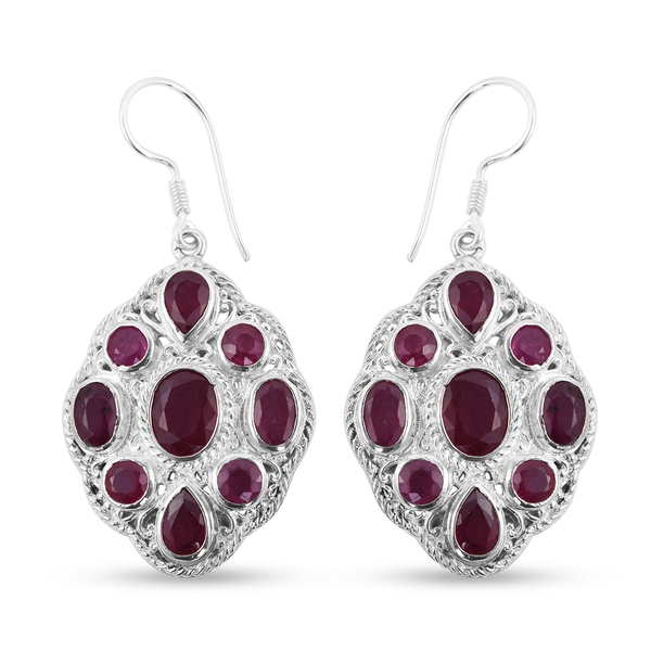 Royal Bali Collection - African Ruby (FF) Fish Hook Earrings in Sterling Silver 12.54 Ct, Silver Wt.