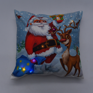 Christmas Theme LED Cushion Cover with Filling - Blue & Multi