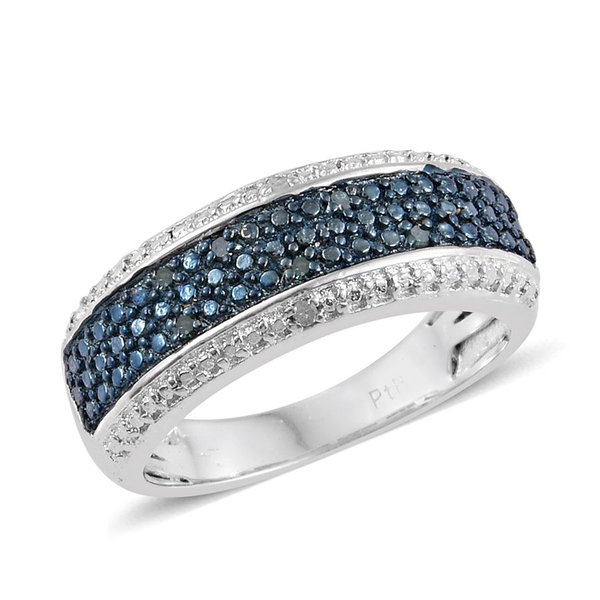 Blue Diamond (Rnd), White Diamond Band Ring in ION Plated Platinum Bond 0.050 Ct.