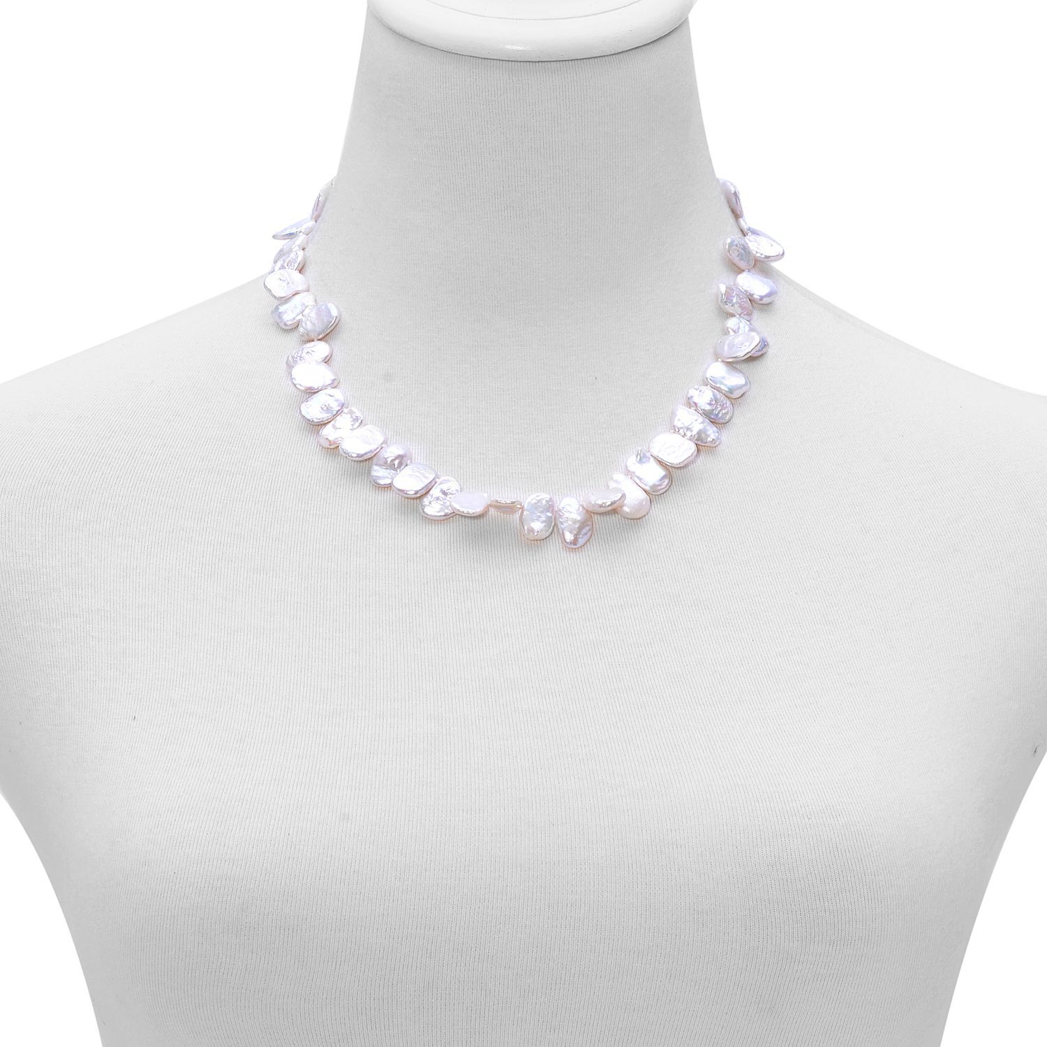 White Keshi Pearl Necklace (Size 18) in Sterling Silver 201.500 Ct.