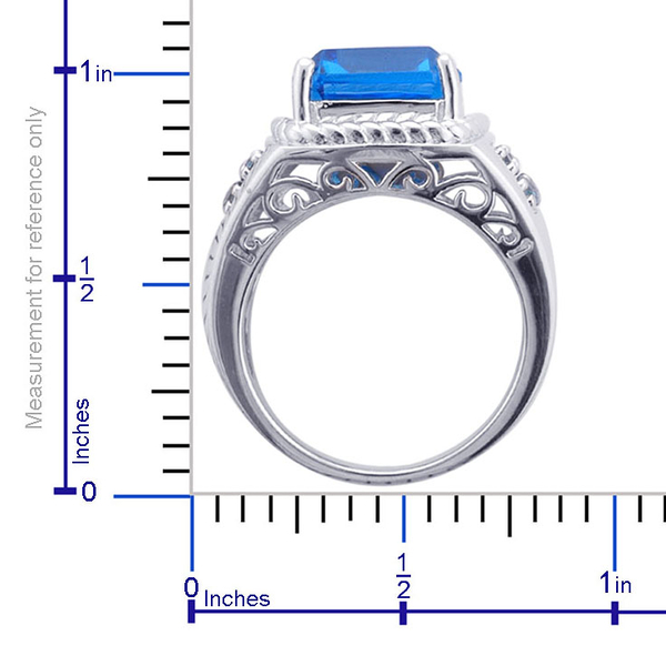 Electric Swiss Blue Topaz (Oct 9.56 Ct), London Blue Topaz Ring in Platinum Overlay Sterling Silver 10.104 Ct.
