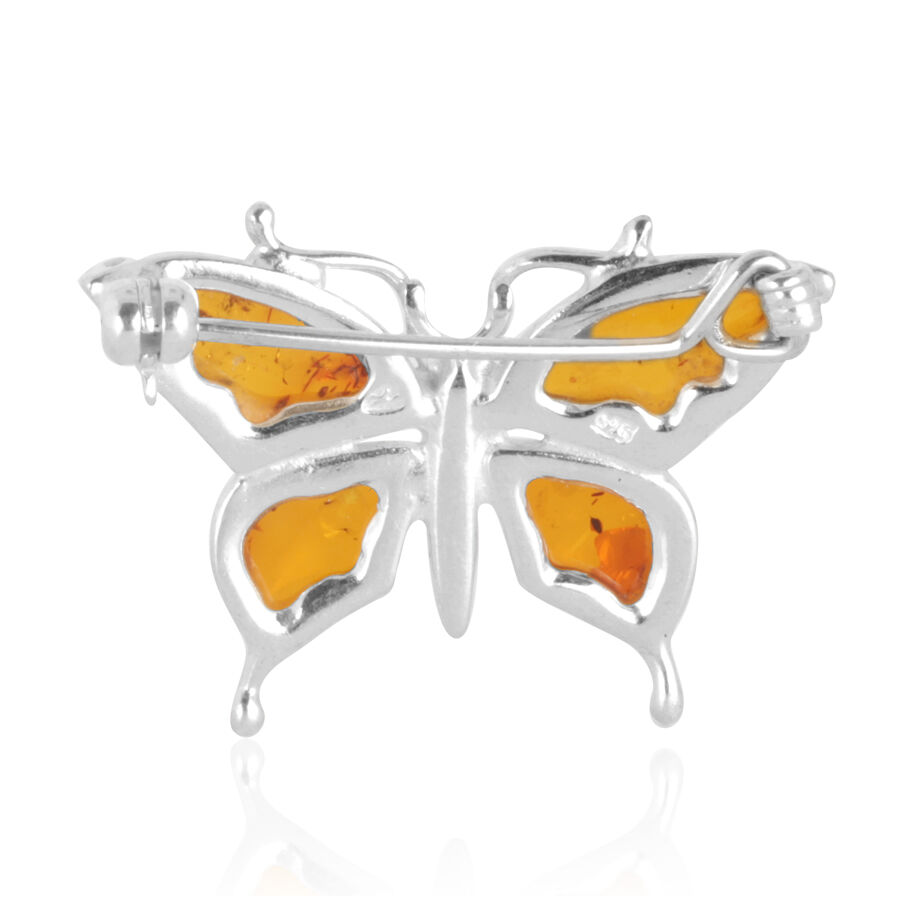 Baltic Amber Butterfly Brooch in Sterling Silver