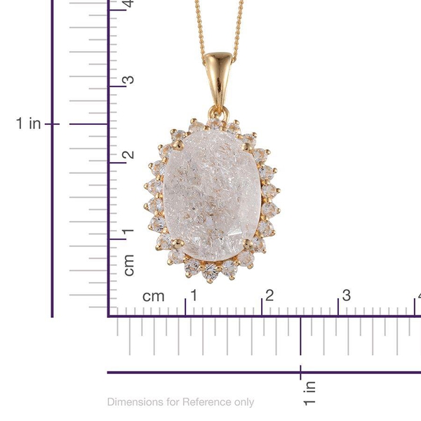 White Crackled Quartz (Ovl 10.00 Ct), White Topaz Pendant With Chain in 14K Gold Overlay Sterling Silver 10.750 Ct.