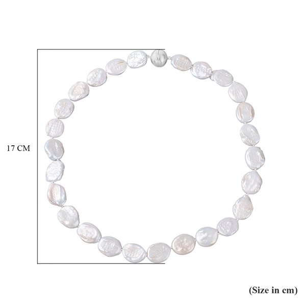 White Keshi Pearl Necklace (Size - 20) With Magnetic Lock in Rhodium Overlay Sterling Silver