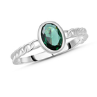 ELANZA Simulated Emerald Solitaire Ring (Size R) in Platinum Overlay Sterling Silver