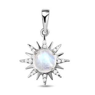 Rainbow Moonstone and Natural Cambodian Zircon Pendant in Platinum Overlay Sterling Silver 1.95 Ct.