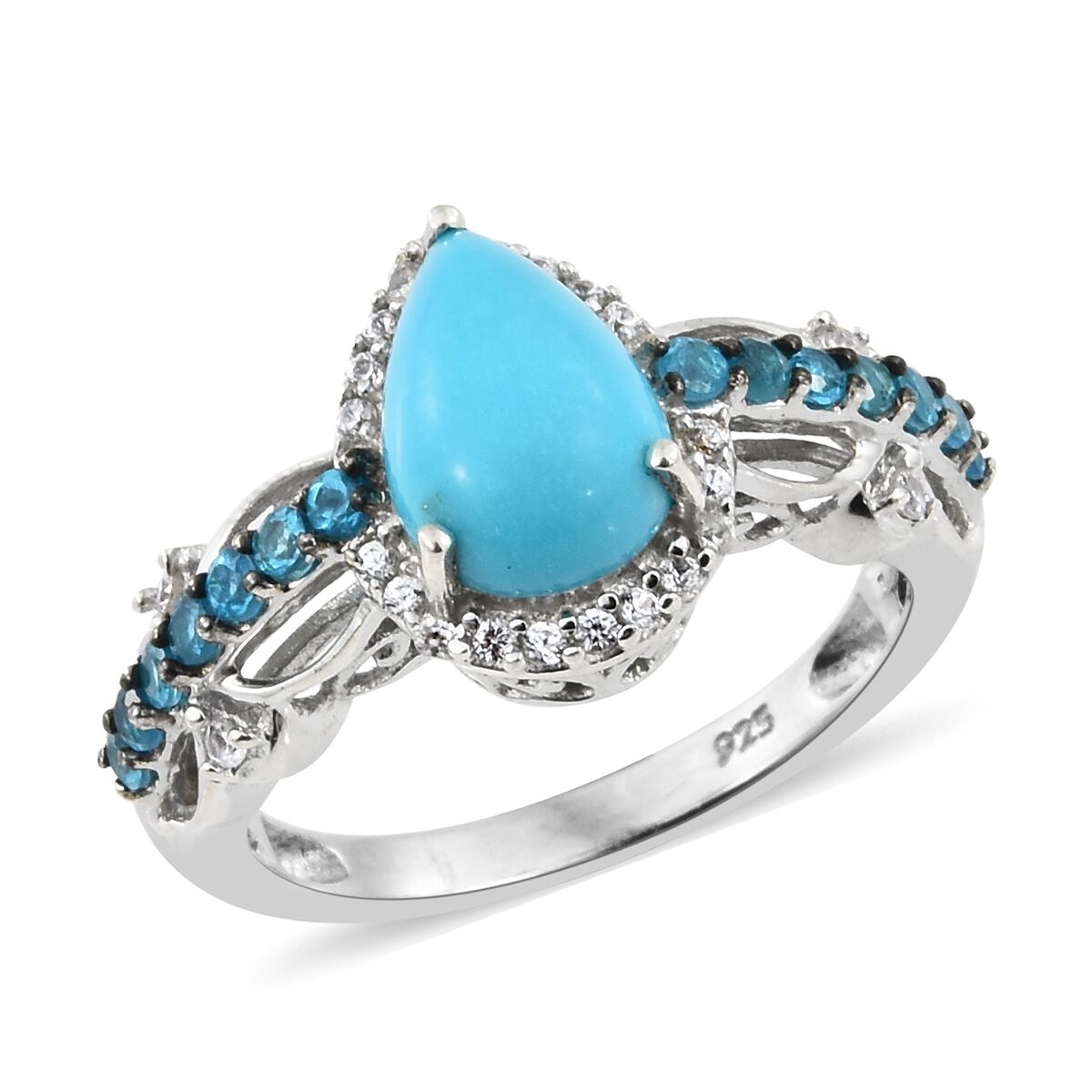 Arizona Sleeping Beauty Turquoise (Pear), Malgache Neon Apatite and Natural Cambodian Zircon Ring in
