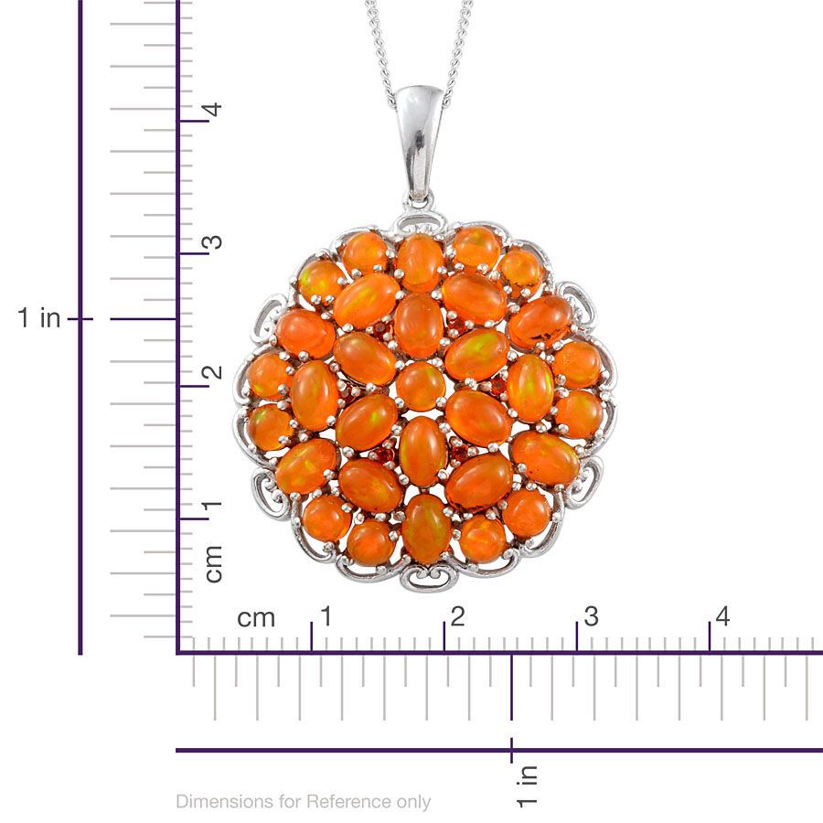 Orange Ethiopian Opal (Ovl), Jalisco Fire Opal Cluster Pendant With Chain in Platinum Overlay Sterling Silver 6.400 Ct.