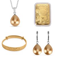 CRIS'S Pick - 24K Embossed Foil, Golden Shel Pearl Necklace and Earrings and Floral Harmony Bangle