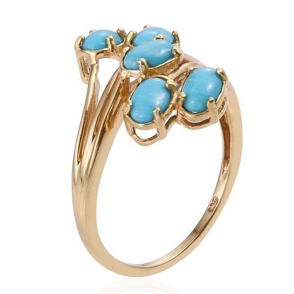 Arizona Turquoise (Ovl) 5 Stone Crossover Ring in 14K Gold Overlay Sterling Silver 1.750 Ct.