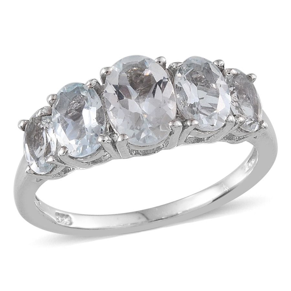 Espirito Santo Aquamarine (Ovl 0.50 Ct) 5 Stone Ring in Platinum Overlay Sterling Silver 1.750 Ct.
