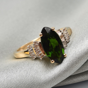 9K Yellow Gold Chrome Diopside and Diamond Ring 1.20 Ct.