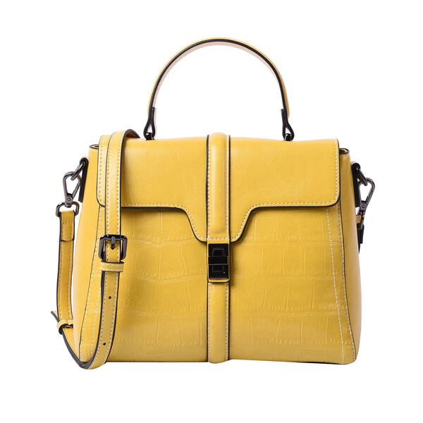 Sencillez Croc Embossed 100 Genuine Leather Convertible Bag in Yellow (22x26x10 Cm) 6039364 TJC