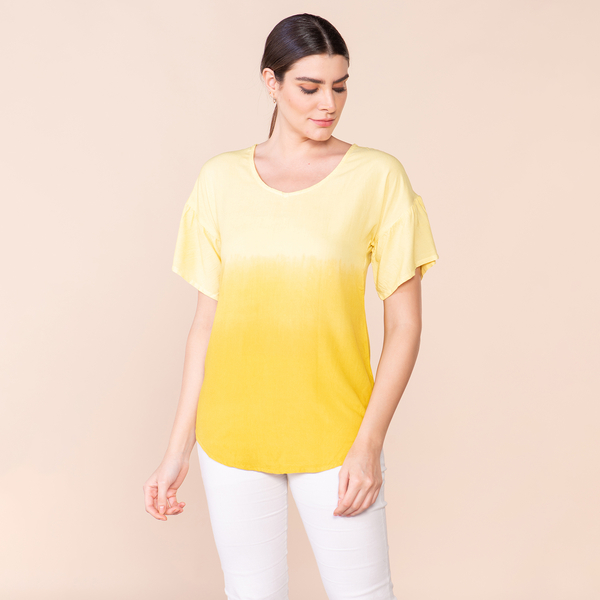 TAMSY 100% Viscose Ombre Pattern Short Sleeve Top (Size XL, 20-22) - Yellow