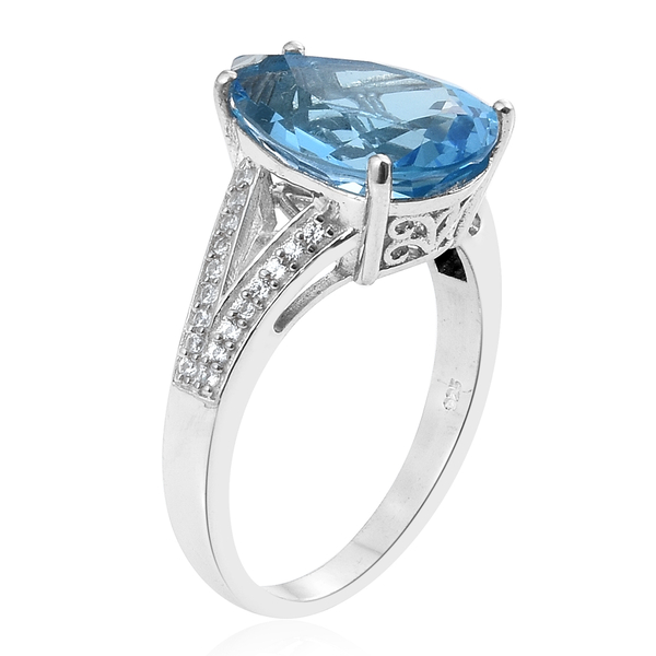 Marambaia Topaz (Pear), Natural Cambodian Zircon Ring in Platinum Overlay Sterling Silver 9.750 Ct.
