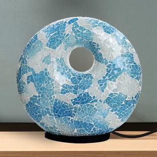 Handmade Mosaic Donut Lamp (Size 30x28x7 Cm) - White & Light Blue