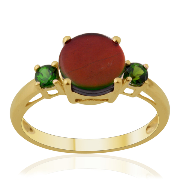 9K Y Gold Canadian Ammolite (Rnd 1.50 Ct), Chrome Diopside Ring 1.750 Ct.