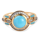 Arizona Sleeping Beauty Turquoise and Natural Cambodian Zircon Enamelled Ring in Yellow Gold Overlay