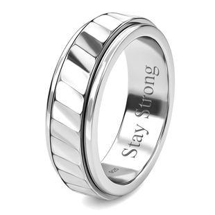 Personalised Engravable Sterling Silver Wave Pattern Fidget Spinner Band Anxiety Stress Reliever Ring for Men Women