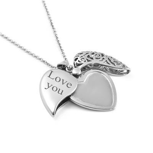 Personalised Engravable Filigree Heart Necklace, in Silver Tone, Size 20"
