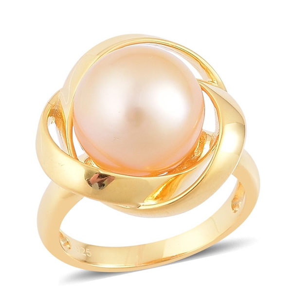 Very Rare Size South Sea Golden Pearl (Rnd 12 to 12.5 mm) Ring in Yellow Gold Overlay Sterling Silve