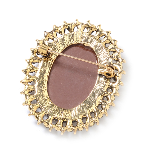 Cameo (Ovl), Brown Austrian Crystal, Magic Colour Austrian Crystal Brooch in Gold Plating