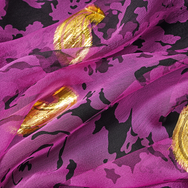 Close Out Deal- LA MAREY 100% Mulberry Silk Black nd Purple Scarf with Golden Embroidery(180x110cm)