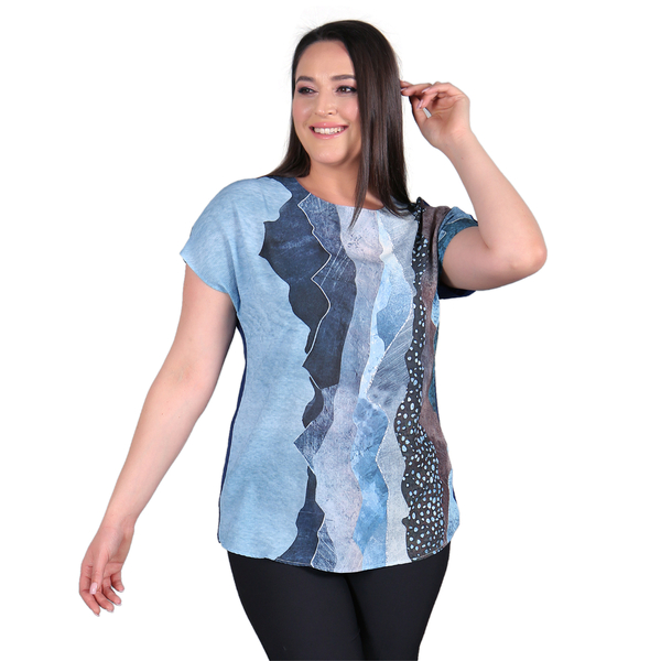TAMSY Sahara Pattern Low Sleeve Blouse (Size M,12-14) - Blue Colour