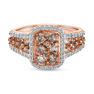 Champagne and White Diamond Cluster Ring in Rose Gold Overlay Sterling Silver 1.00 Ct.